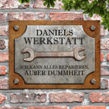 Personalisierbares Werkstattschild 60x40cm mit eigenem Namen als Geschenk gestalten von Love & Faith