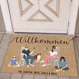 Personalisierte Fussmatte 70x50cm Willkommen mit Namen und Familienillustration mit Haustier von Love & Faith