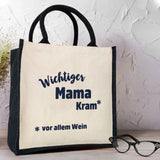Jutetasche Natur "Mamas Wichtiger Kram" schwarze Henkel personalisierte Geschenkidee zum Muttertag von Love & Faith
