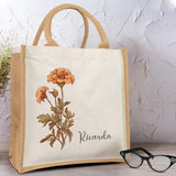 Jutetasche Natur mit Blumendruck und Namen - Geschenkidee personalisiert von Love & Faith