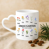 Weiße Tasse mit Herzhenkel und personalisiertem Namen – romantische Geschenkidee von Love & Faith