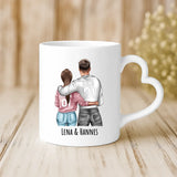 Weiße Tasse mit Herzhenkel und personalisiertem Namen – romantische Geschenkidee von Love & Faith