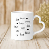 Weiße Tasse mit Herzhenkel und personalisiertem Namen – romantische Geschenkidee von Love & Faith