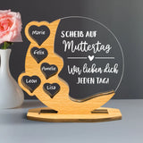 Personalisierter, herzförmiger Holzaufsteller mit 5 Namen und Spruch für Muttertag von Love & Faith