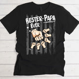 Schwarzes T-Shirt zum Vatertag mit "Bester Papa Ever" Spruch und Kindernamen mit Fistbump personalisiert von Love & Faith