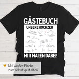 schwarzes female T-Shirt mit Fläche für Unterschriften als Party-Gästebuch Hochzeitsidee von Love & Faith