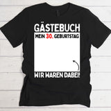 schwarzes T-Shirt mit Fläche für Unterschriften als Party-Gästebuch Geburtstagsidee von Love & Faith