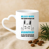 Weiße Tasse mit Herzhenkel zur Verabschiedung von Kollegen mit Namen personalisierte individuelle Geschenkidee von Love & Faith