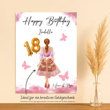 Happy Birthday Poster zum Personalisieren mit eigenem Text und individueller Illustration einer Frau in edlem Kleid - als Idee für Geldgeschenk zum Geburtstag -gedruckt von Love & Faith