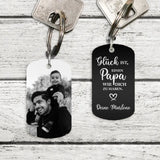 Schlüsselanhänger mit Foto graviert mit "Glück ist, einen Papa wie dich zu haben" personalisiert von Love & Faith