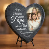 Geschenk zum Vatertag: Personalisiert bedrucktes Schieferherz mit eigenem Foto und Spruch für Papa - gefertigt von Love & Faith