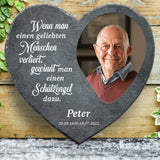 Trauer Schieferherz personalisiert bedruckt mit Schutzengelspruch als Grabplatte zur Beerdigung gefertigt von Love & Faith