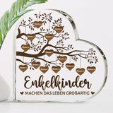 Personalisierbares bedrucktes Acrylherz mit Namen von Kindern und Enkelkindern im rustikalen Stil gefertigt von Love & Faith