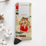 Offizielle Lesesocken mit personalisierter Frau und "I love Books"-Spruch Größe 43-46 gedruckt von Love & Faith