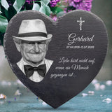 Personalisiertes Schieferherz als Andenken an geliebte Verstorbene mit Foto von Love & Faith