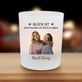 Personalisierter Teelichthalter für Freundinnen mit mit Foto-Upload und Spruch von Love & Faith