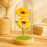 Personalisierte Ewige Sonnenblume im Glas "Scheiß auf Muttertag" als Muttertagsgeschenk gefertigt von Love & Faith