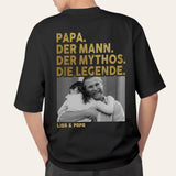 Schwarzes oversized T-Shirt mit Backprint für Papa mit Spruch und eigenem Foto personalisieren mit Love & Faith