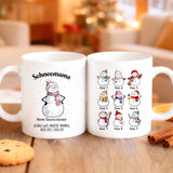 Personalisierte Schneemanntasse mit bis zu 10 Personen individuell gestalten mit Love & Faith