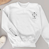 weißer Sweater für Papa mit Kindernamen personalisierte Geschenkidee zum Vatertag von Love & Faith