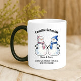 Personalisierte Schneemanntasse mit bis zu 10 Personen individuell gestalten mit Love & Faith