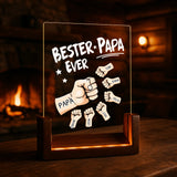 eckiger LED Aufsteller mit Holzsockel mit "Bester Papa ever" und Fistbumps mit Kindernamen personalisiert von Love & Faith