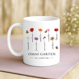 Personalisierte Blumen-Tasse mit Druck für Oma und Mama – Hier wächst Liebe – Motiv 3
