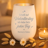 Personalisiertes weiß-silbernes Windlicht für Paare zum Valentinstag