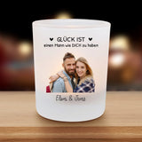 Personalisierter Teelichthalter Partner mit Foto-Upload und Spruch von Love & Faith