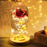 Ewige Rose "Schön, dass es dich gibt" in der Glaskuppel mit LED Licht personalisiert von Love & Faith