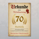 Personalisierte Urkunde zum 70. Geburtstag mit Goldenem Ehrenkranz und Siegel personalisierbar von Love & Faith