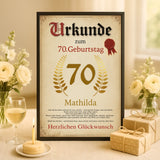 Personalisierte Urkunde zum 70. Geburtstag mit Goldenem Ehrenkranz und Siegel personalisierbar von Love & Faith
