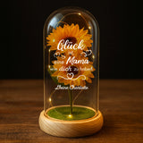 Ewige Sonnenblume in Glaskuppel mit "Glück ist es eine Mama zu haben" personalisiertes Geschenk zum Muttertag von Love & Faith