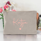 Personalisierte Samt Kosmetiktasche moonstone rosemetallic zum selbst gestalten mit Namen mit Love & Faith