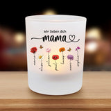 Mamas Garten - Personalisierter Teelichthalter mit Blumen und Namen der Kinder für Mama und Oma