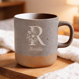 Personalisierte Tasse Steingut grau meliert als Geschenk für Partner graviert von Love & Faith