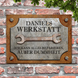 Personalisierbares Werkstattschild 60x40cm mit eigenem Namen als Geschenk gestalten von Love & Faith