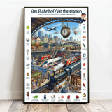 Personalisiertes Wimmel-Poster mit Foto im Cartoon Stil für Kids Bahnhof
