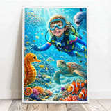 Personalisiertes Poster mit Unterwasser-Szene für Kids und Family Tauchgang – Motiv 9
