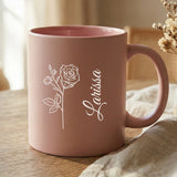Personalisierte Tasse mit Gravur Geburtsblume und Name – Deine Blume