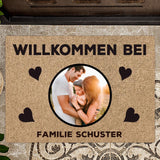Personalisierte Fussmatte 70x50cm für Familie mit Namen und eigenem Foto von Love & Faith