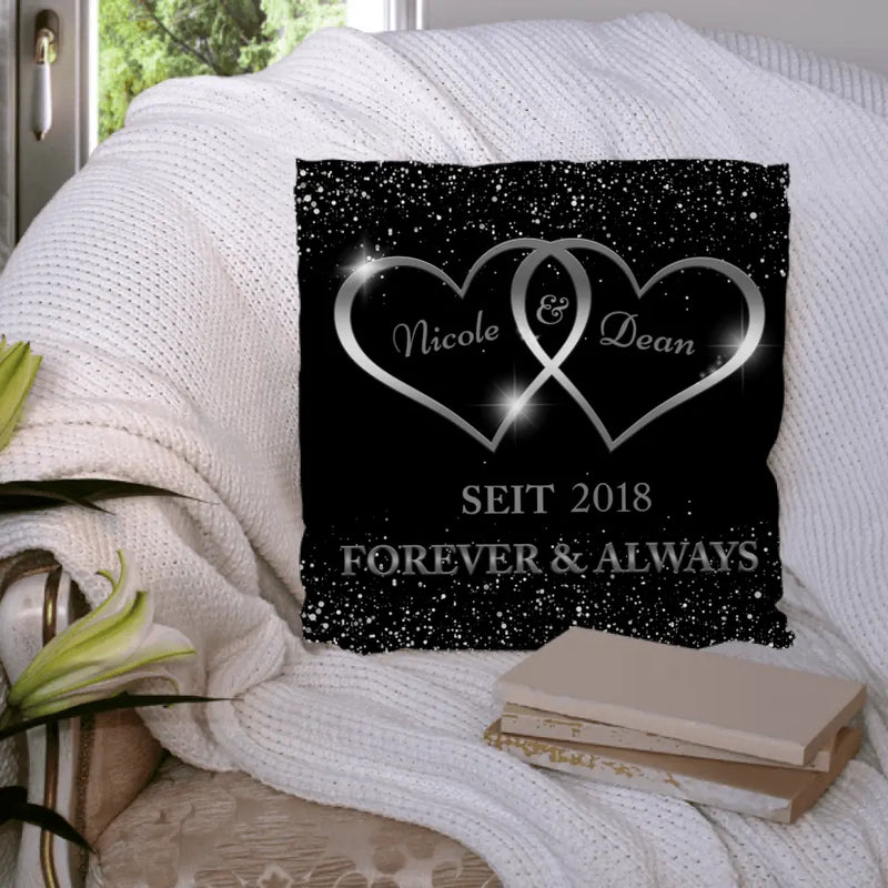 Silberne Herzen - Paar-Kissen