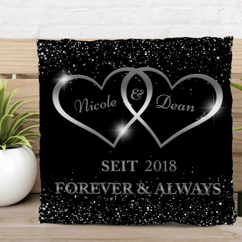 Silberne Herzen - Paar-Kissen