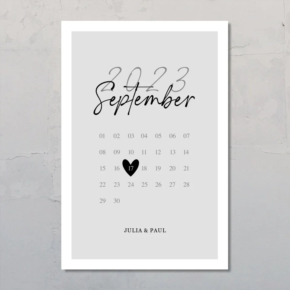 Unser Tag - Personalisiertes Poster für Paare im Kalender Design zum Jahrestag