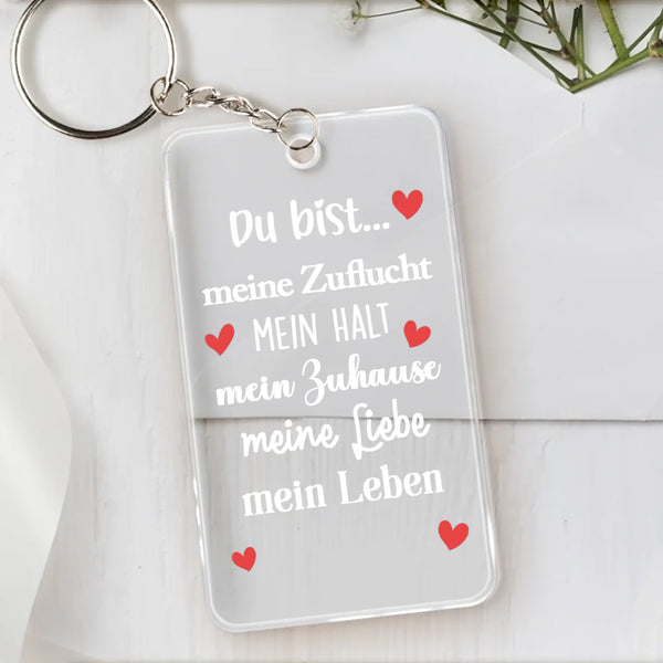 Transparenter Acrylschlüsselanhänger mit Liebesspruch - 5,4cm x 8,6cm personalisiertes Geschenk gefertigt von Love & Faith