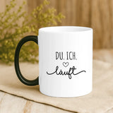 Personalisierte Tasse mit personalisierbarer Illustration und Spruch für Paare Du.Ich.Läuft. mit Foto – Motiv 9