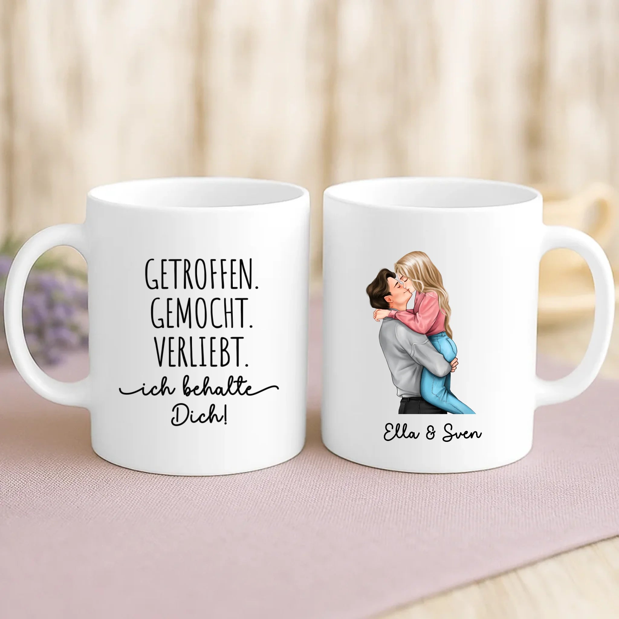 Personalisierte Tasse mit Druck für Paare Ich behalte Dich