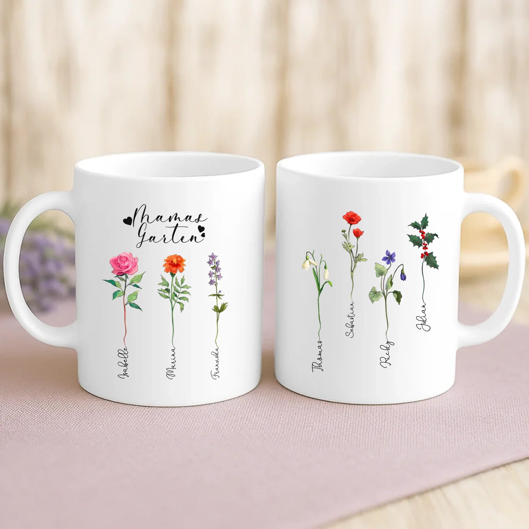 Personalisierte Tasse mit Namen der Kinder für Mama – Mamas Garten