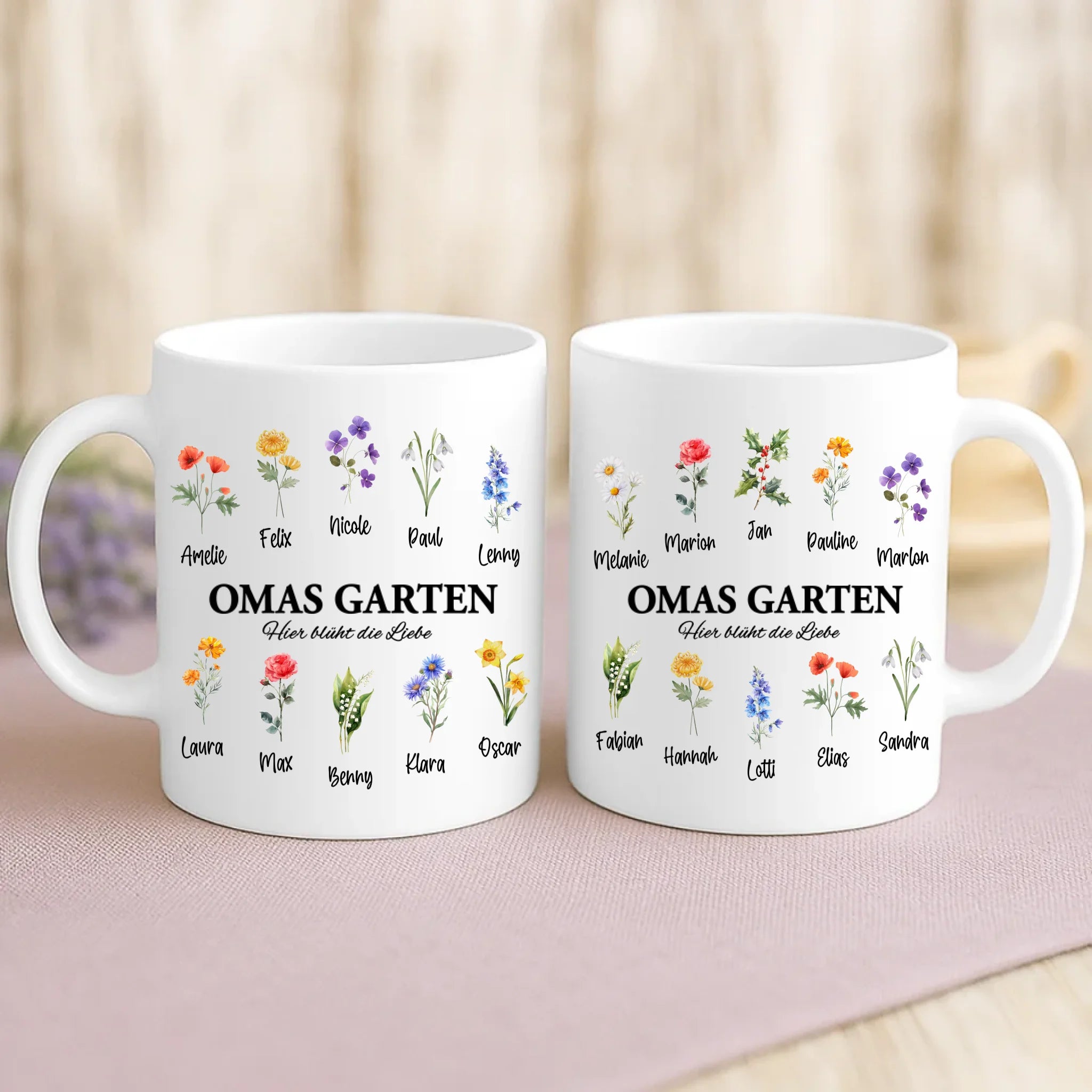 Weiße Tasse mit personalisiertem Spruch und Namen – individuelle Geschenkidee von Love & Faith