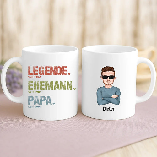 Personalisierte Tasse mit Druck für Papa und Opa – Legende, Ehemann, Papa und Opa